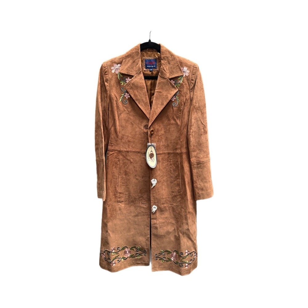 Roper Brown Suede Floral Embroidered Western Duster Coat NWT XS